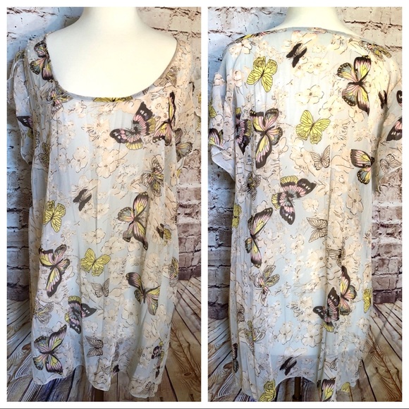 Sheer summer butterfly print tunic